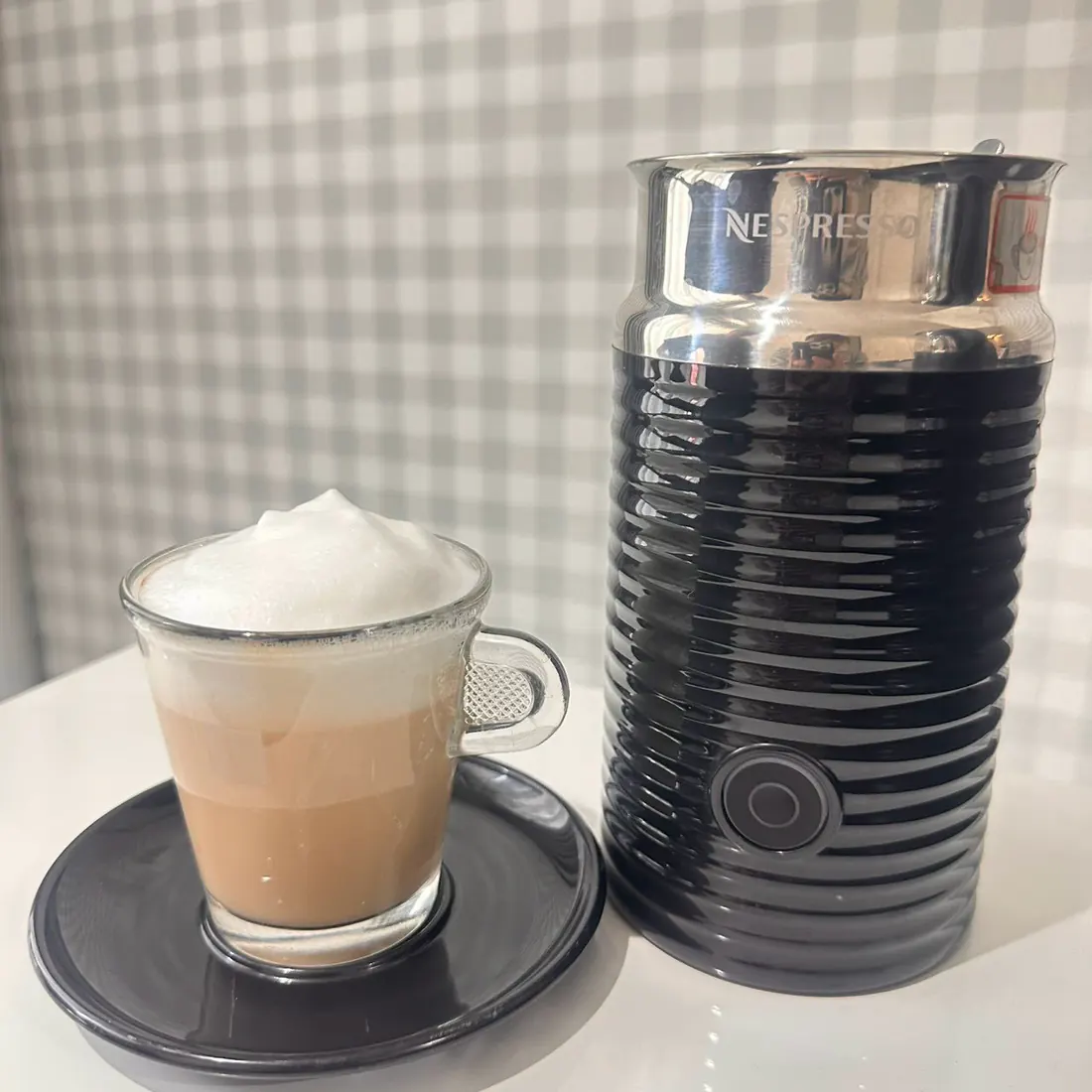 the coffee machine and milk frother, help yourself